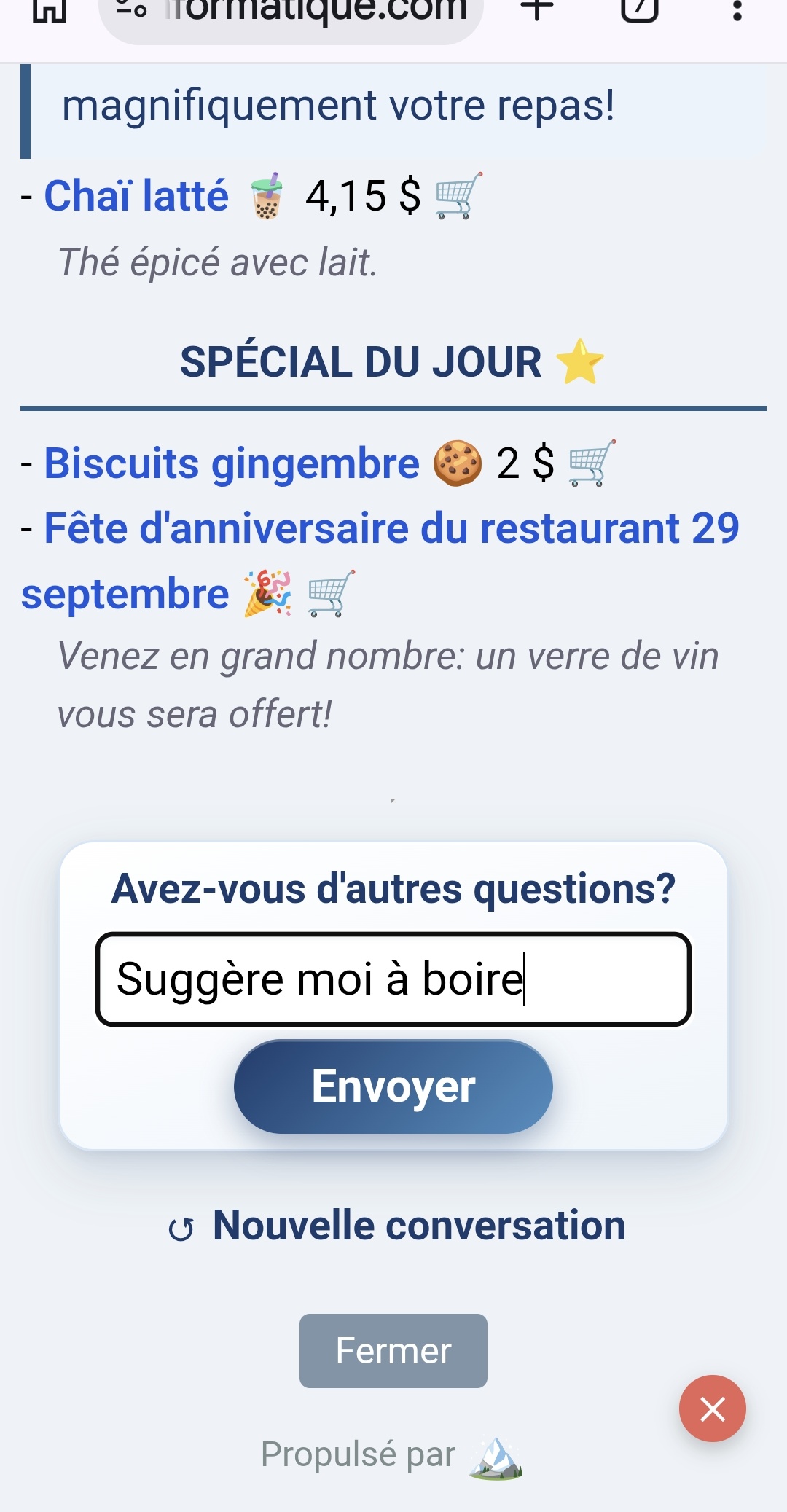 On lui demande une suggestion à boire